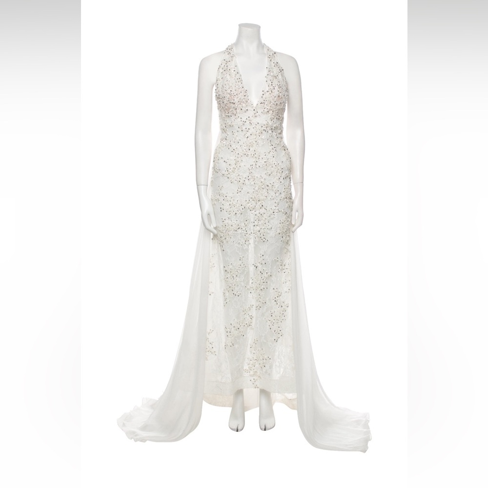Mac Duggal halter neck dress in white